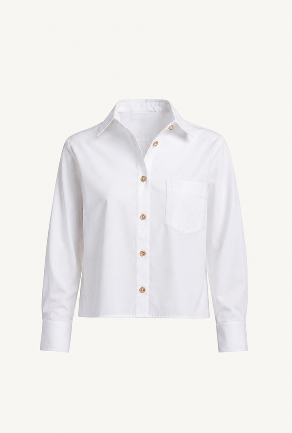 Mel Button Down Cropped Shirt - White