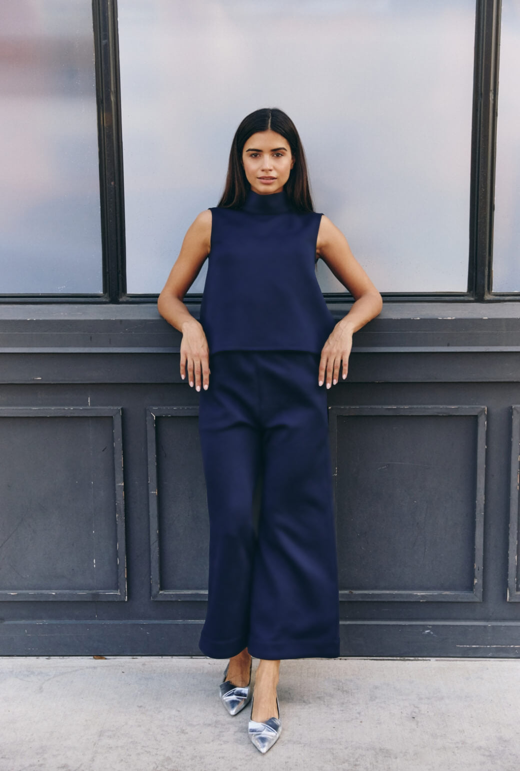 Cropped Sleeveless Mod Top - Navy Faille Knit