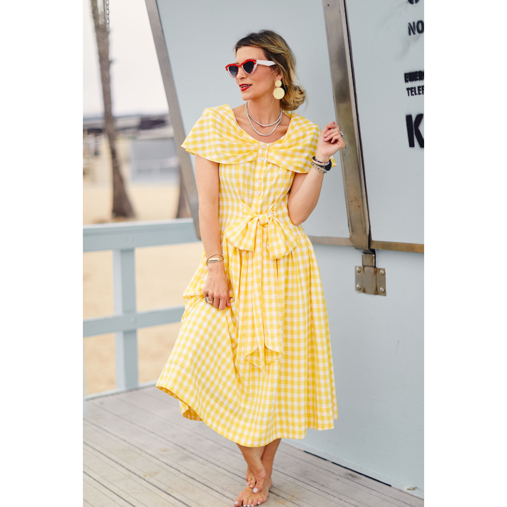 Shawl Dress MIDI - Yellow Gingham