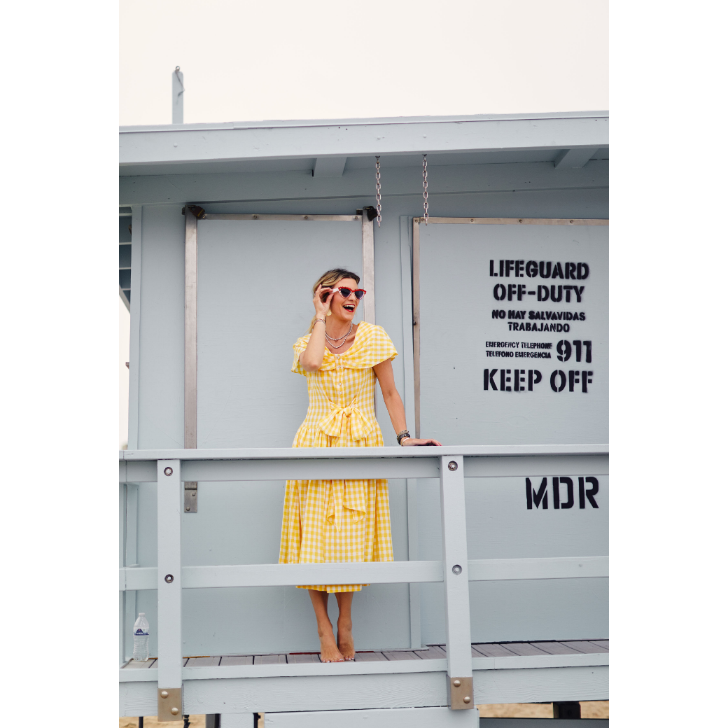Shawl Dress MIDI - Yellow Gingham