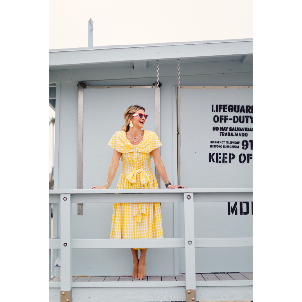 Shawl Dress MIDI - Yellow Gingham
